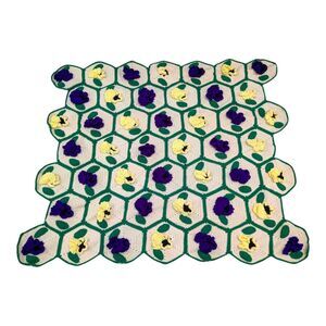 Vintage Handmade Crochet Pansy Flower Afghan Blanket Throw 48x60 Granny Square